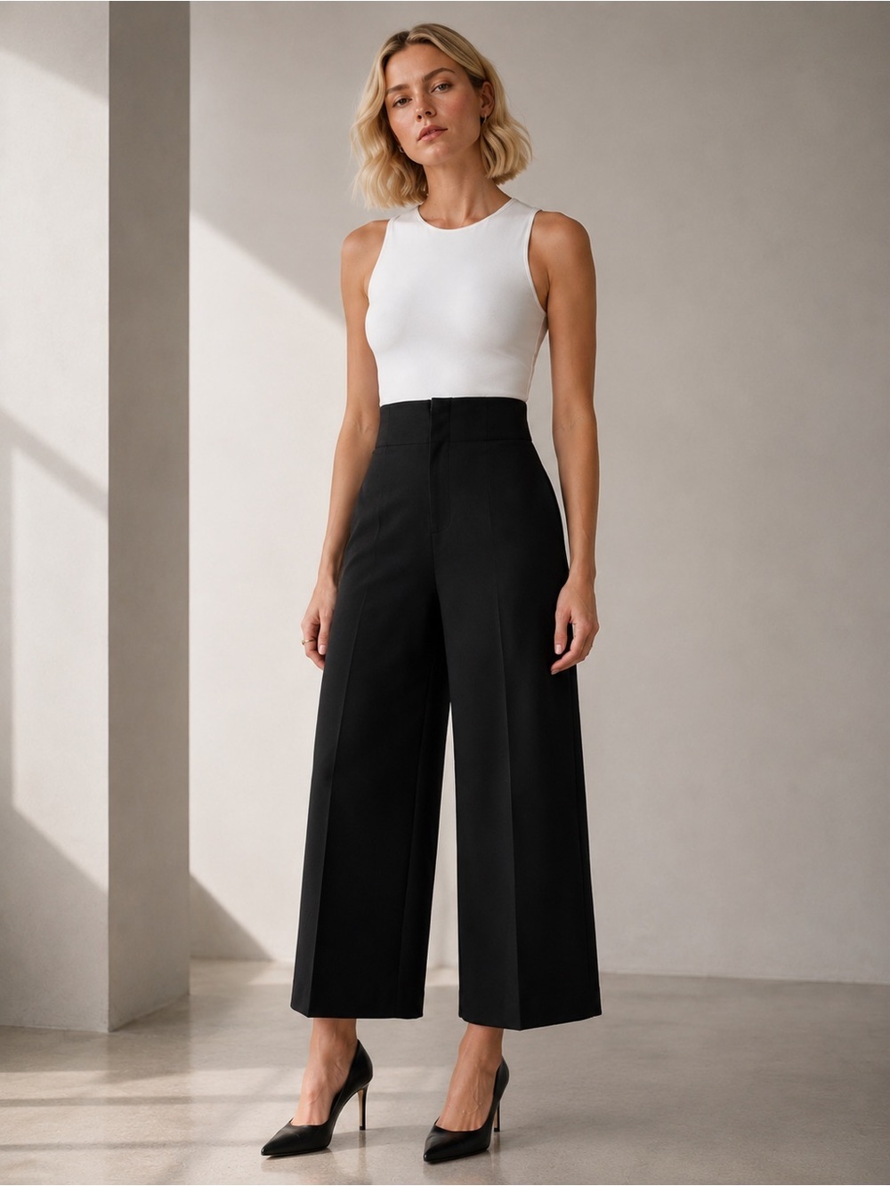 ZARA Black High Waisted Wide Leg Colette Pants Size Large